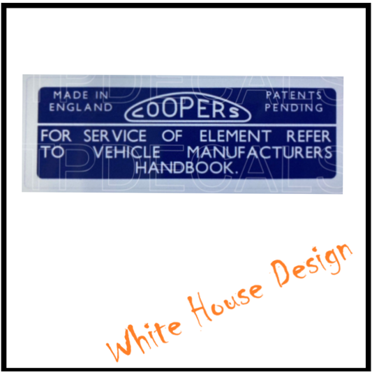 Coopers element,  Restoration decal, vintage car, classic, toolbox, garage sticker.