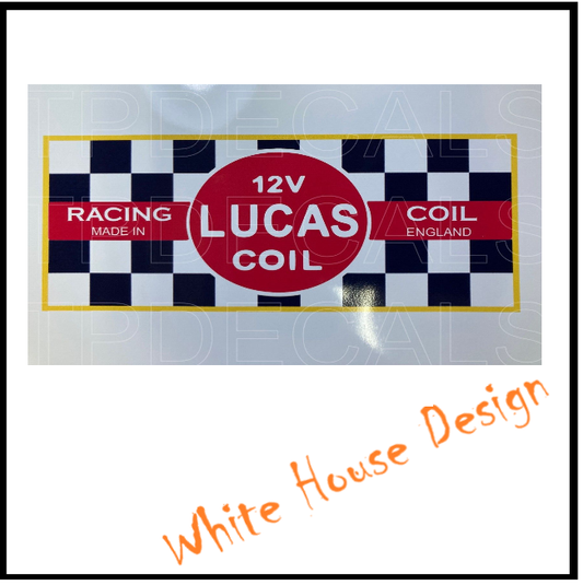 Vintage Lucas racing coil restoration decal, sticker.