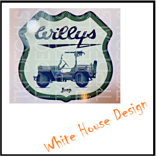 Vintage Willys style STICKER, DECAL , Camper, Car, Bike. Toolbox, Garage.