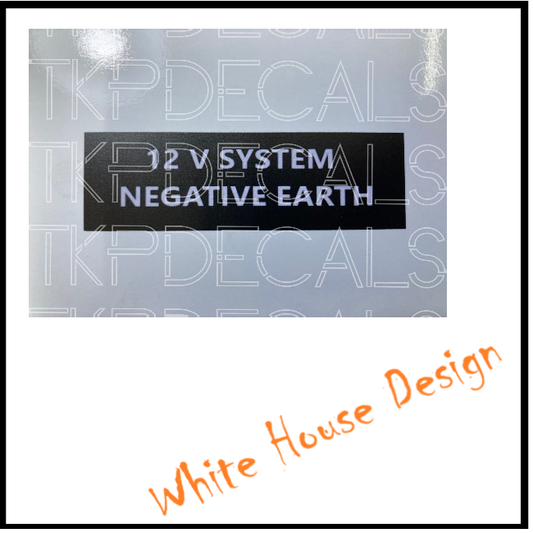 12 volt negative earth decal. Fits; Classic car. Vintage bike