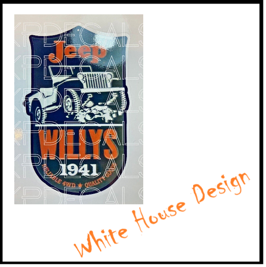 Vintage Willys Jeep style STICKER, DECAL , Camper, Car, Bike. Toolbox, Garage.