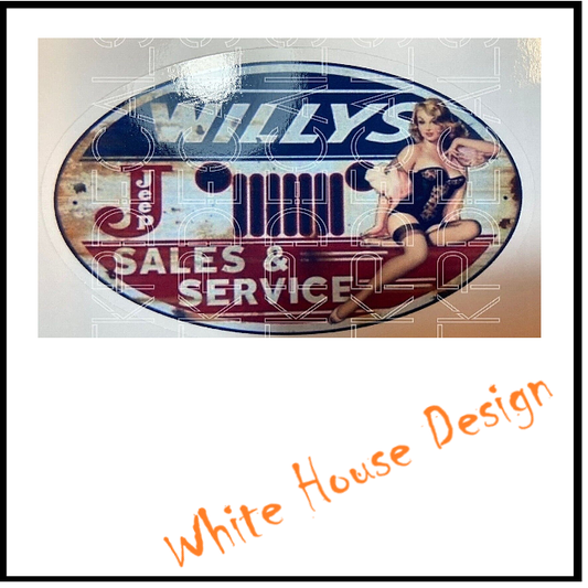 Vintage style Willys STICKER, DECAL , Camper, Car, Bike. Toolbox, Garage.