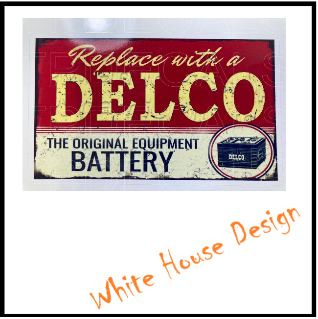 Vintage Delco Battery, Cool STICKER DECAL , Camper, car bike. toolbox, garage.