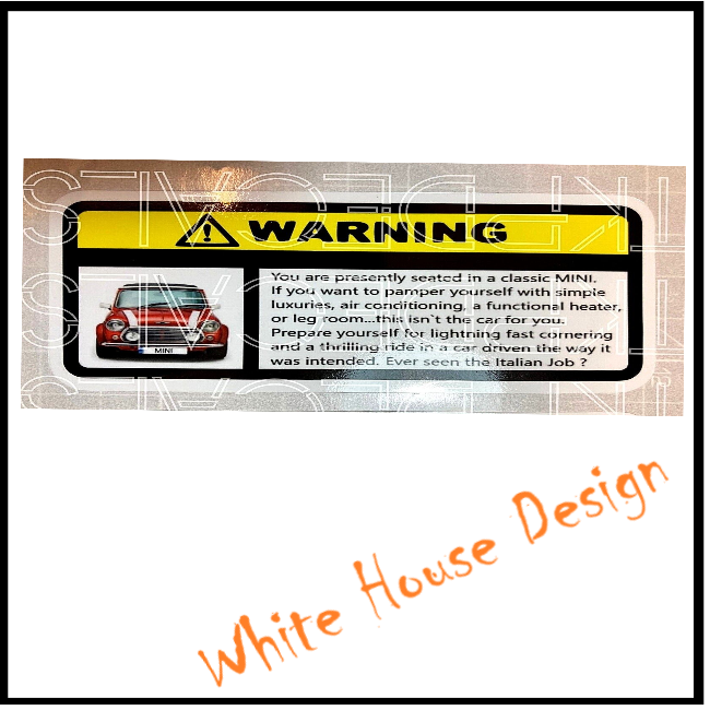 Mini Cooper funny warning DECAL. Sticker. Classic car. Toolbox. Garage.