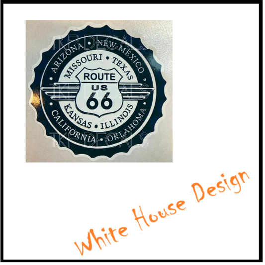 Route 66. Vintage, cool sticker, car, toolbox, Camper Van, motorbike, garage,