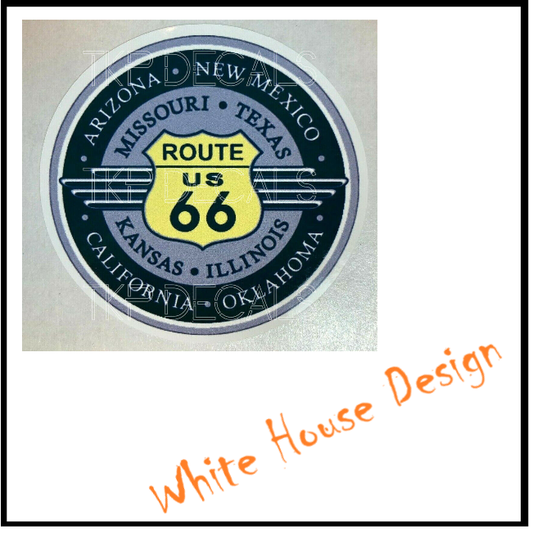 Route 66. Vintage, cool sticker, car, toolbox, Camper Van, motorbike, garage,