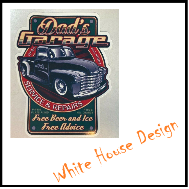 Dads Garage, Vintage sticker, , toolbox, man cave, garage decal etc.